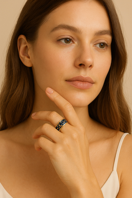 Women's 925 Silver Ring Night Star Moon Ring| Handmade Enamel Rings For Women | Couple Rings